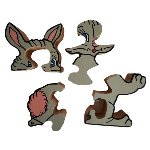 Bunny Rabbit Wooden Puzzle Toddler Chunky Jigsaw Signed Kermit & Diane Pope Vtg - Picture 2 of 12